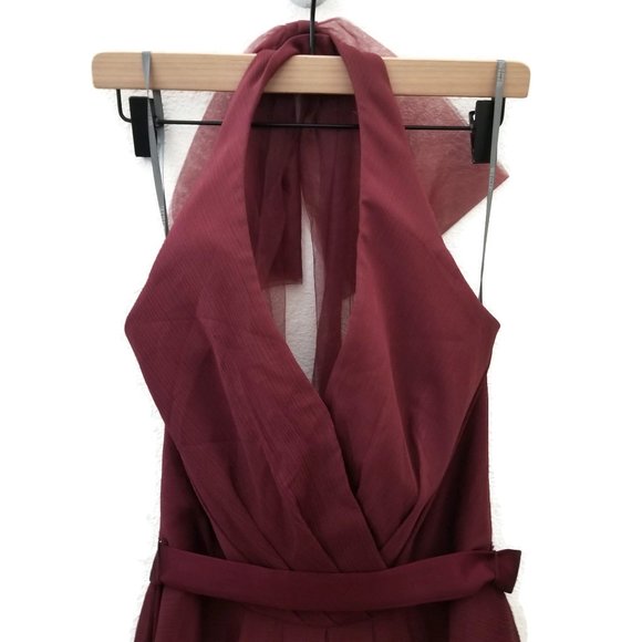 WHITE by Vera Wang VW360418 Halter Surplice Neckline Bridesmaids Gown Sz 2 Wine - Picture 6 of 9